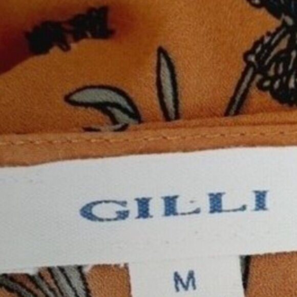 GILLI / Flowy Lightweight Surplice Floral Dress w/ Tie Belt Tan Brown Sz M - Picture 8 of 12